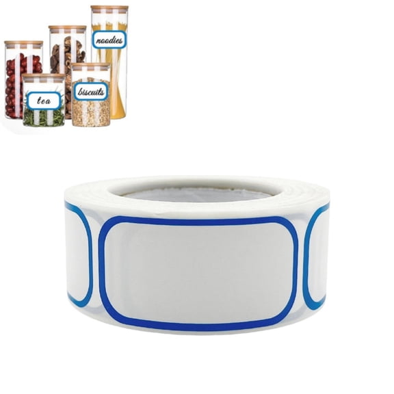 300 Pcs Blank Write-On Label Stickers, Blue Border Classification Self-Adhesive Labels, Waterproof Storage Tags for Jars Bottles Pantry Organization White