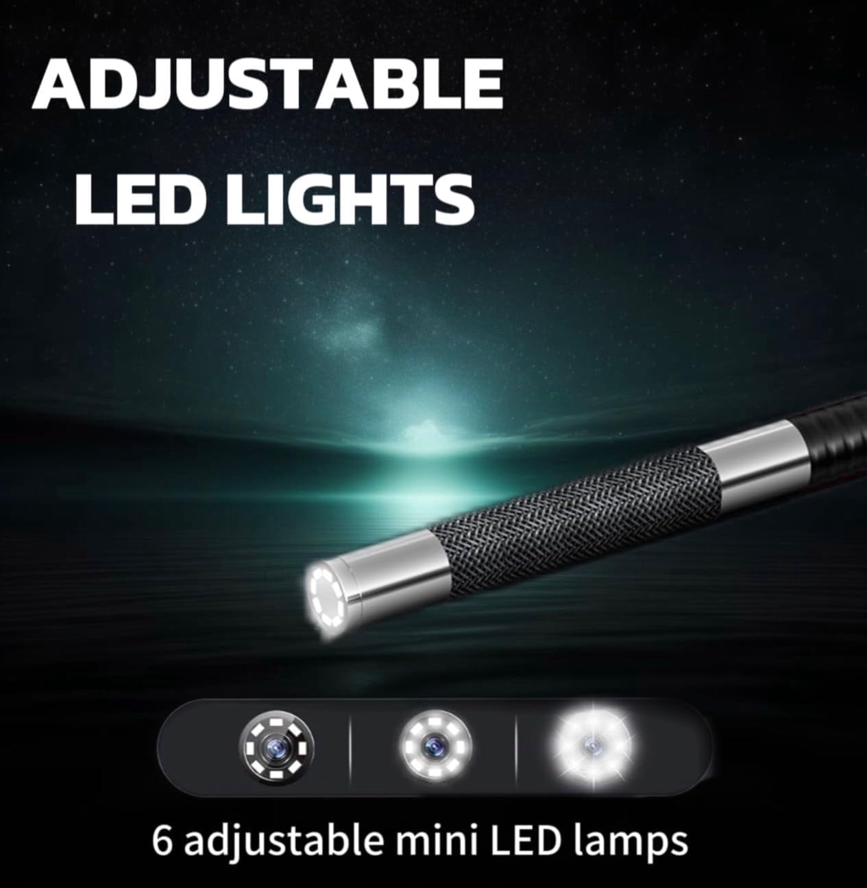 0.15in (3.9mm) Ultra-Thin Two-Way Articulating Turnable Borescope with Dimmable Light, Flexible Cable, Screen Rotation, Waterproof Probe, 3-Step Zoom