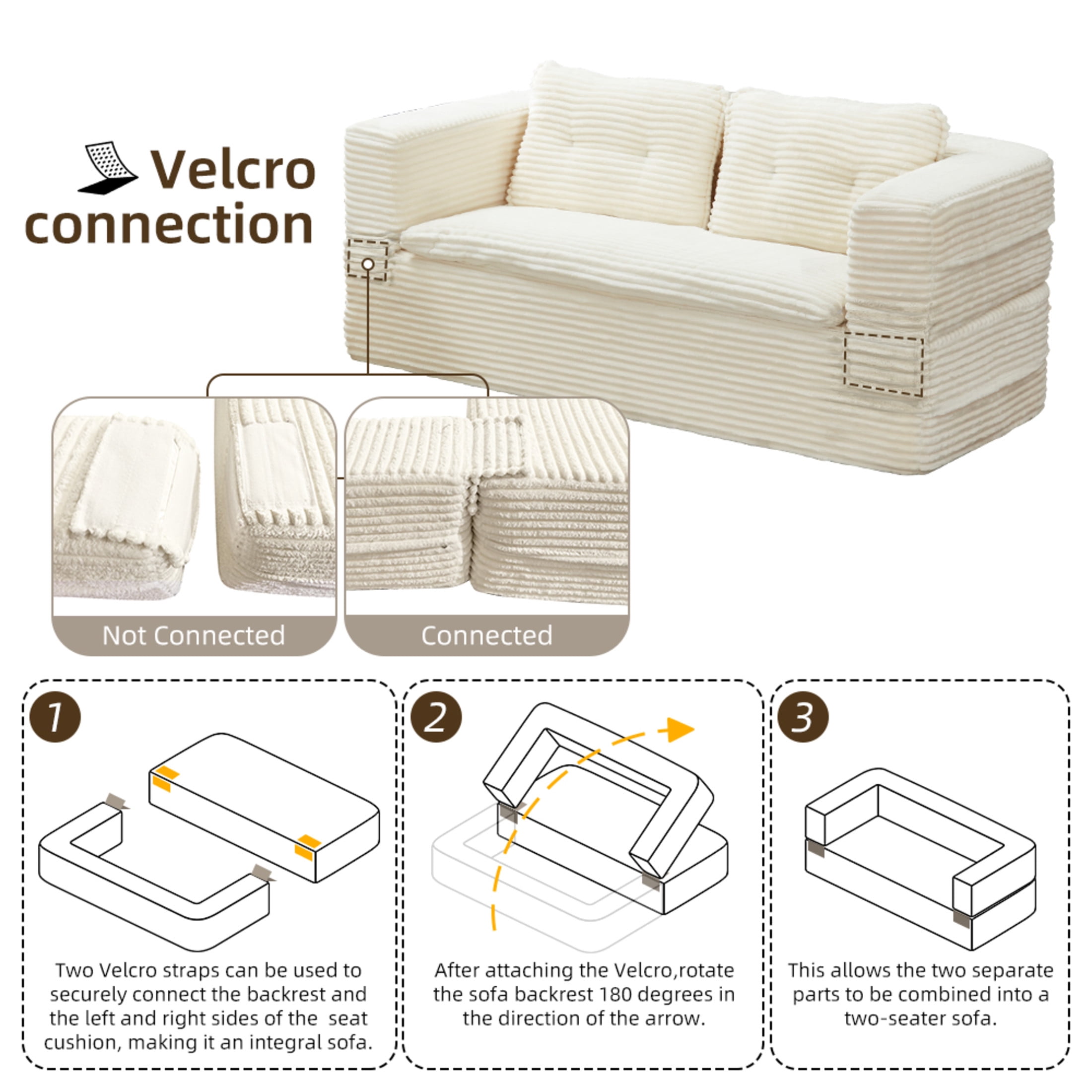 Noble House 80" Convertible Sectional Sofa Bed, Plush Corduroy King Size Sleeper with Chaise, Living Room, Beige