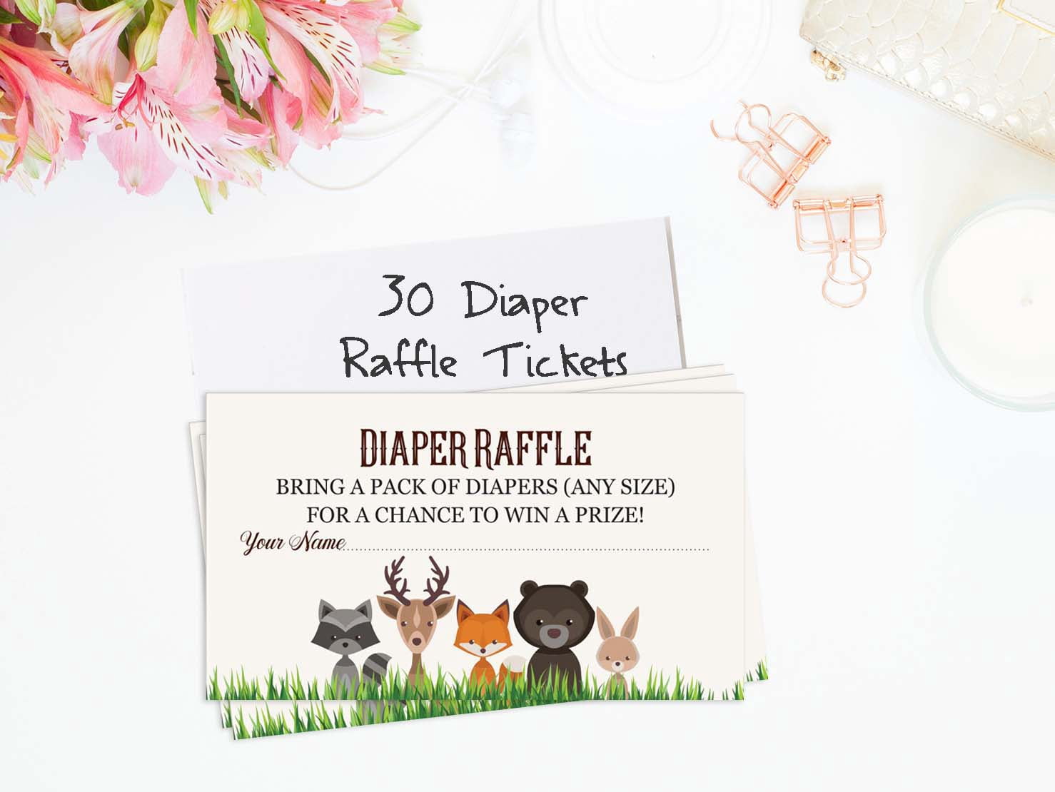 Inkdotpot 30Jungle Animals Baby ShowerDiaper Raffle Ticket Lottery Insert Cards Supplies Games For Baby Shower Party Bring A Pack Of Diapers To Win Favors Gifts And Prizes
