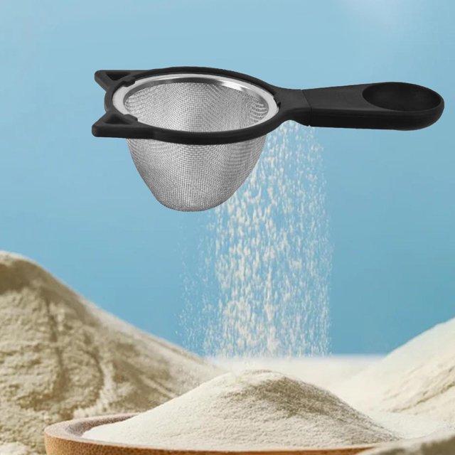 Colador de acero inoxidable, colador de cocina, colador de leche de soja de acero inoxidable, de harina para glaseado, azúcar, harina, leche de Negro