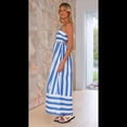 thumbnail image 4 of Vestido Holgado con Espalda A Rayas y Fruncido para Mujer, Tirantes Finos, Aberturas y Vuelo. Azul XL, 4 of 10