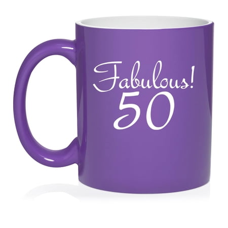 Fabulous 50 50th Birthday Gift Ceramic Coffee Mug Tea Cup Gift for Her Friend Coworker Wife (11oz Purple)