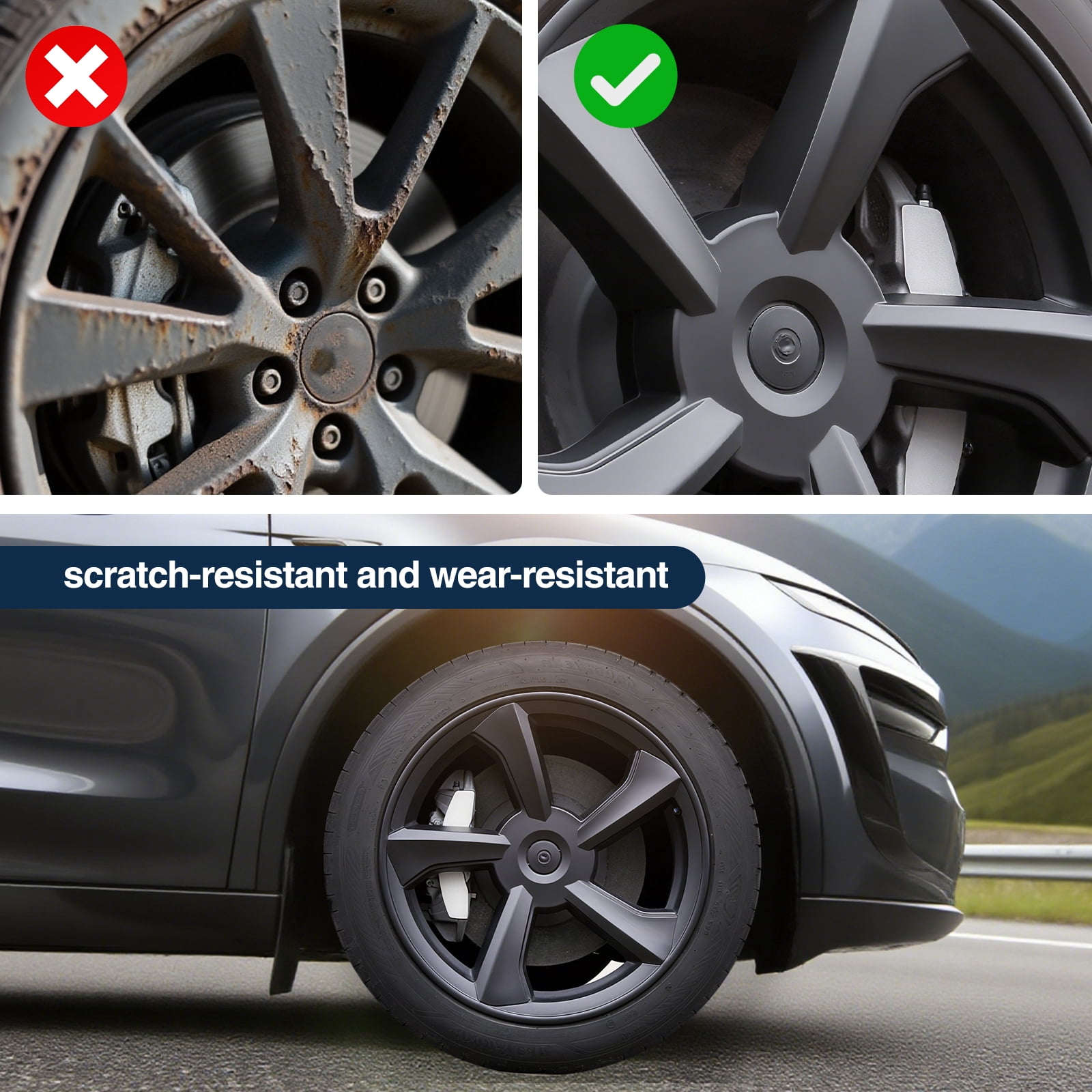 19-inch Hubcaps Wheel Skin Covers Compatible with 2025 2026 Tesla Model Y Juniper, Durable ABS Plastic Rim Covers (Set of 4), Fit for Standard Wheels - Snap On Tire Cover Replacement