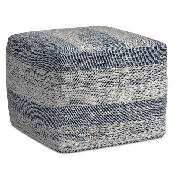 Pemberly Row Contemporary Boho Square Pouf in Patterened Teal Cotton