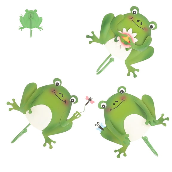 GOOHOCHY Adorable Frog Shaped Wall Hooks for Home Decor and Storage 3 Pieces Green IronHooks