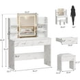 thumbnail image 4 of Vanity Desk with Mirror,LED Lights and Power Outlet,Makeup Vanity Table with 2 Drawers and 6 Storage Shelves,Dressing Table for Bedroom Dressing Room,3-Color Adjustable Brightness, 4 of 4