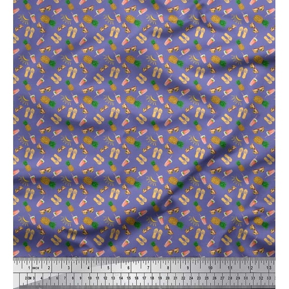 Soimoi Georgette Viscose Fabric Pine,Slippers & Goggles Fashion Printed Craft Fabric by the Yard 42 Inch Wide