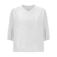 thumbnail image 4 of Dazajoo Women Cotton Linen Embroidered Tops 3/4 Lantern Sleeve Shirts 2025 Summer Loose V-Neck Boho Tees Vintage Blouses,White,M, 4 of 6