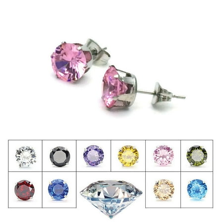 Purple Rhodolite Earrings Stainless Steel Any Color Crystal Gem Luxury Fashion Stud Design Womens Earrings (Black) ()