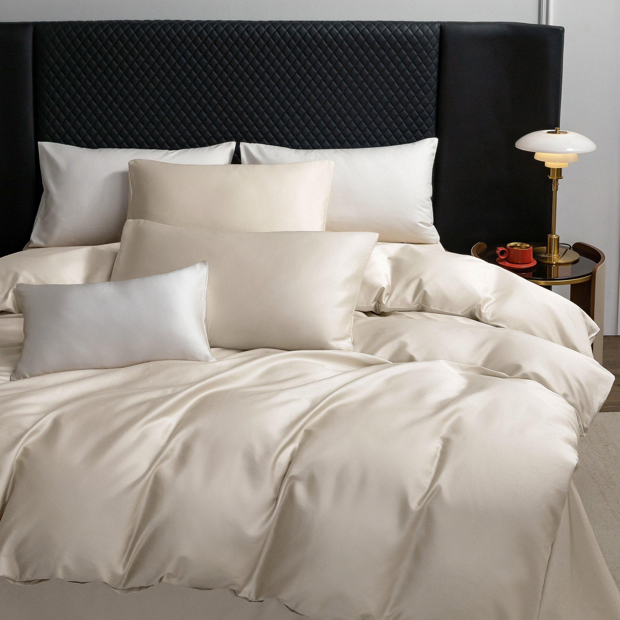 MooMee Duvet Cover Set Queen 600-TC 100% Extra Long-Staple Cotton Sateen Silky Smooth Luxury (Beige)