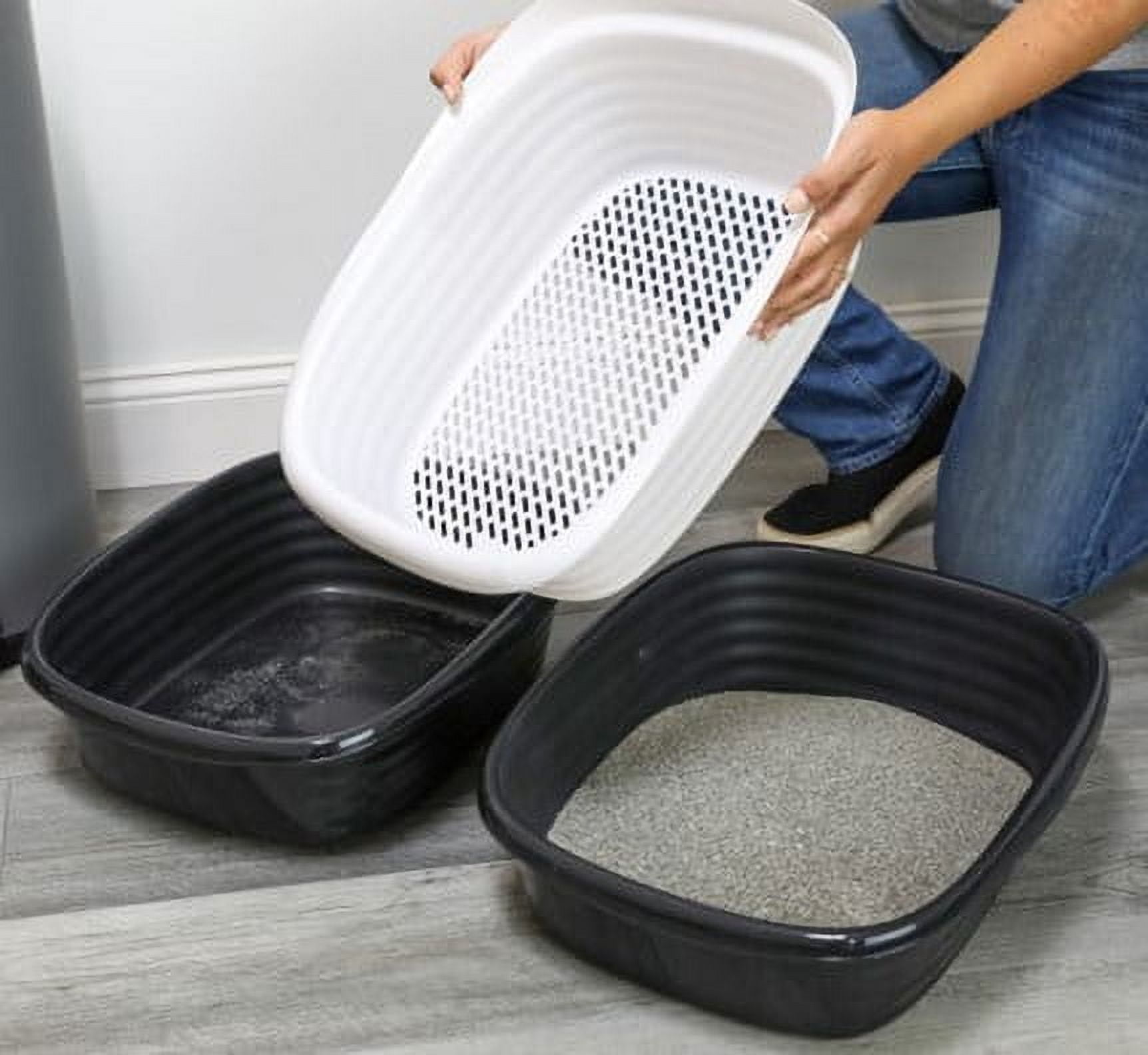 Vibrant Life Sifting Cat Litter Box with 2 Open Top Plastic Pans and Sifting Tray, Large, Black