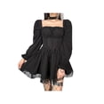 thumbnail image 3 of xiaxaixu Lolita Corset Robe, Tie-up Col Carré Puff Manches Dentelle une Seule Pièce, 3 of 7