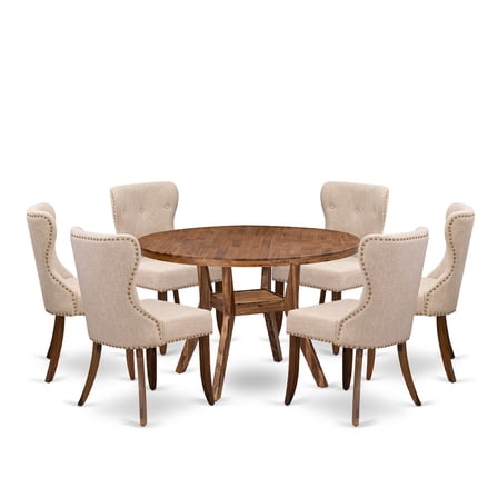 Luxe by East West Furniture 7 Piece Dining Set For 6 Contains 48" Round Table In Light Tan Color
