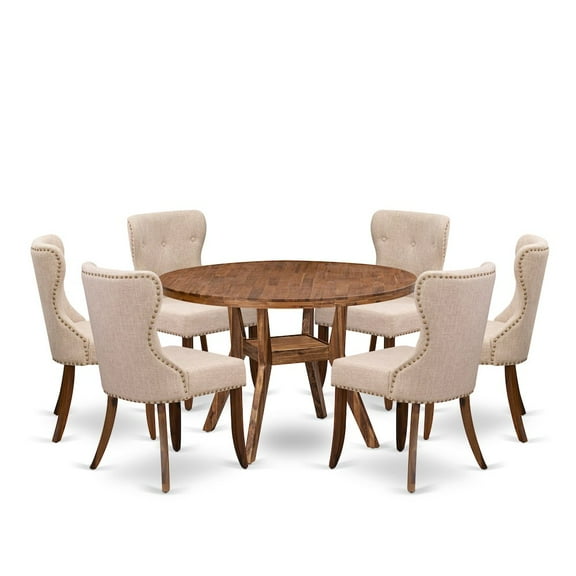 Luxe by East West Furniture 7 Piece Dining Set For 6 Contains 48" Round Table In Light Tan Color