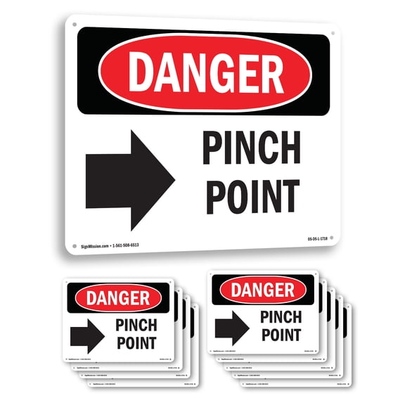 Pinch Point OSHA Danger Rigid Plastic Sign 24 Inch x 18 Inch - 10 Pack