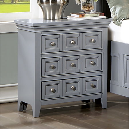 Gray Color Solid Wood Bedside Cabinet With 3 Drawers And Captivating Form Nightstand In Felt-lined Drawer For Bedroom