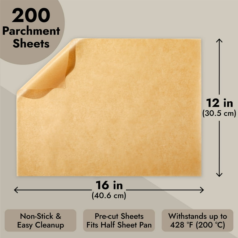 [12 x 16 Inch - 200 Count] Pre-Cut Baking Parchment Paper Sheets Unbleached  Non-Stick Sheets for Baking & Cooking - Kraft