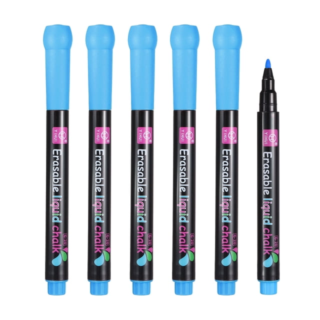 Uxcell Liquid Chalk Markers, 6Pcs Whiteboard Markers Fine Tip Dry Wipe Pens Colorful Wet Erase Chalk for Whiteboard LED Note Board Blackboard Planning Glass, Blue