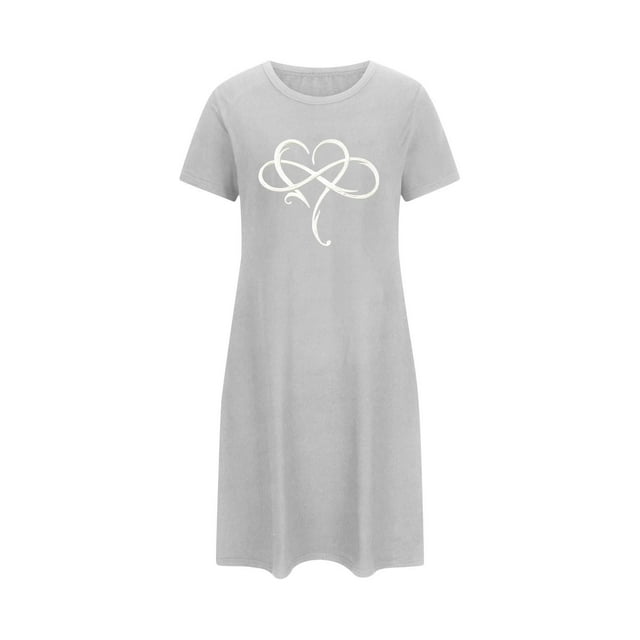 fheaev Chemises de Nuit pour Femmes Grande Taille Imprimé Saint-Valentin Chemise de Nuit Décontractée Manches Courtes Robe de Nuit Ample Confortable Pyjama Col Rond Chemises de Nuit Douces