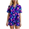 thumbnail image 6 of enyan Womens Halloween Pjs Set Pajamas Set 2 Piece Lounge Sets Print Autumn themed Sleepwear Button Soft Dark Purple,XL, 6 of 7