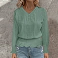 thumbnail image 7 of Womens Long Sleeve Shirts, Eyelet Tops for Women Fall Casual Vintage Solid Color Basic V Neck T Shirts S-2XL, 7 of 7