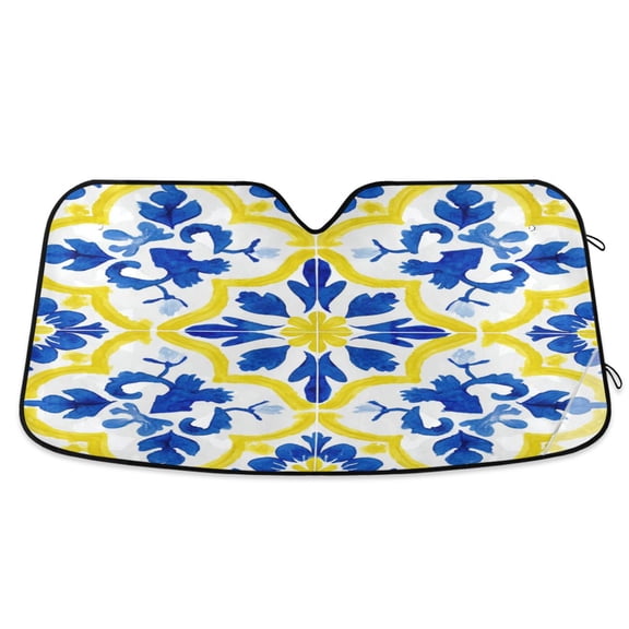 Iauyy Foldable Windshield Sun Shade for Cars, Interior Sun Protection for car UV Protection for Sedan/SUV/Truck, (S/M/L) Yellow Spanish Design