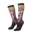 thumbnail image 2 of Easygdp Dog in Lavender Flowers Soccer Socks Sport Knee High Socks Calf Compression Athletic Socks for Men and Women, 2 of 9