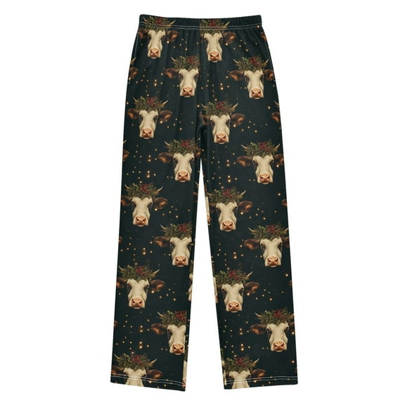 joogoo Christmas Cow and Holly Pajama Pants Pj Bottoms Sleepwear Lounge L