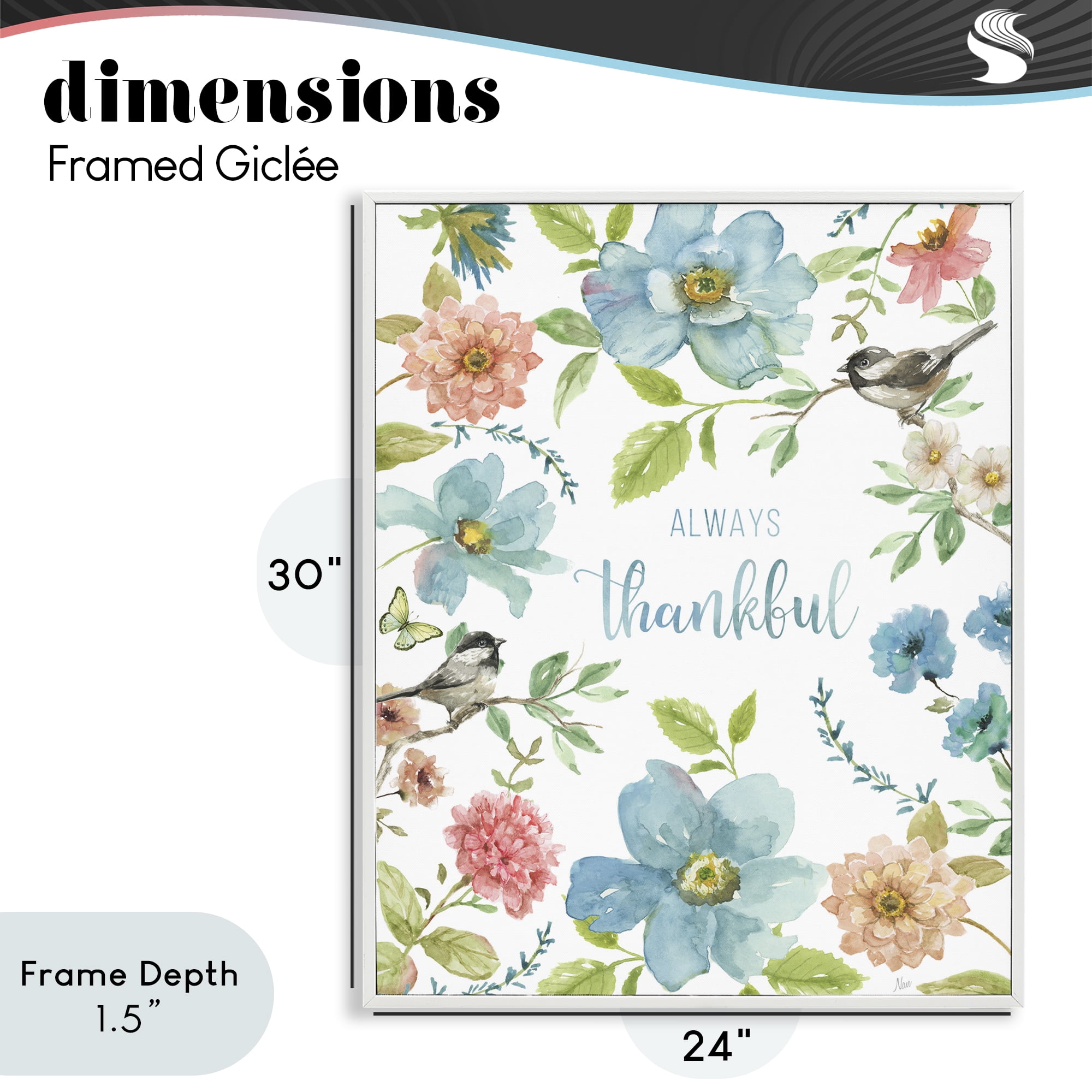 Stupell Industries Always Thankful Pink & Blue White Framed Giclee Art, design by Nan