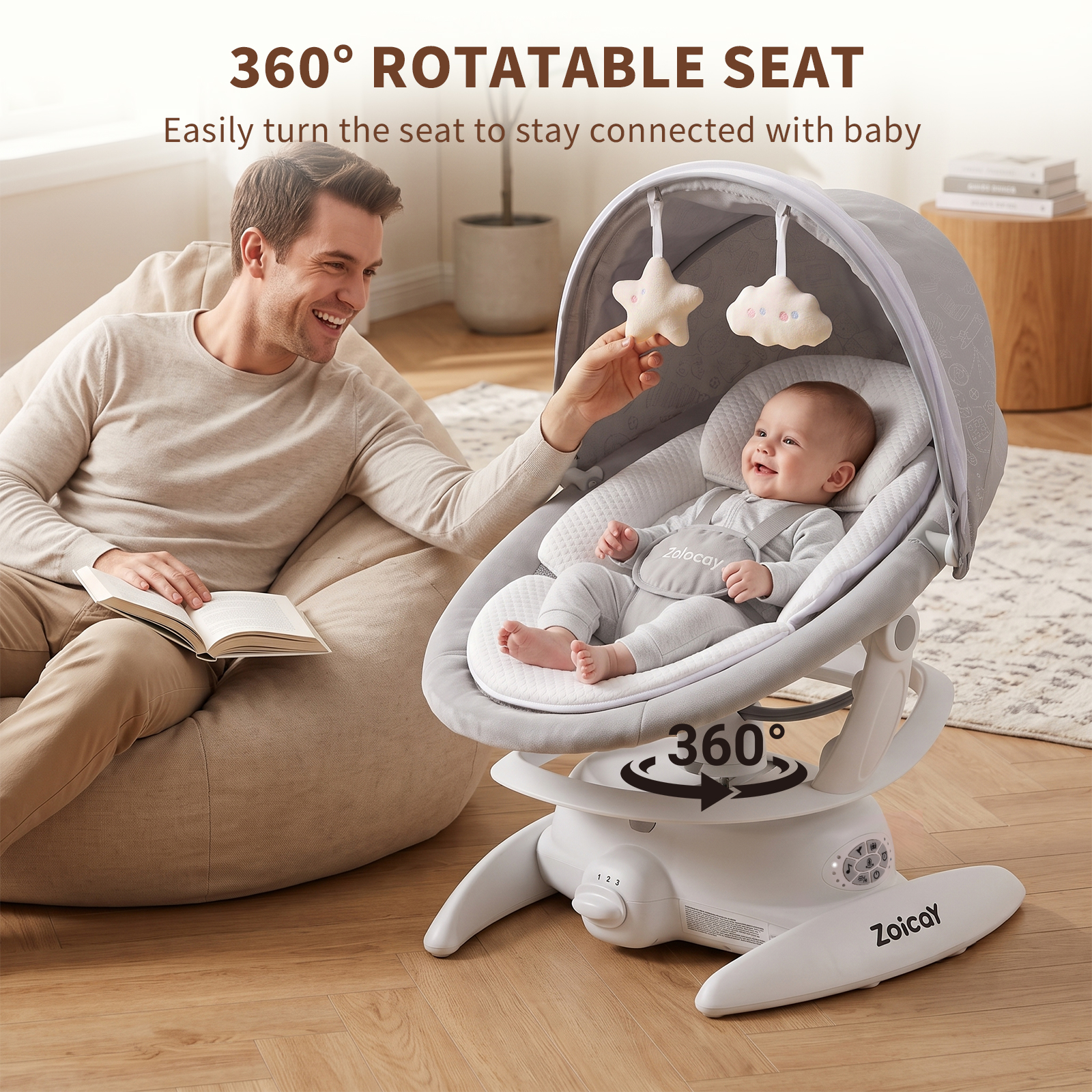 Zoicay 3-in-1 Baby Swing and Rocker, White photo 6