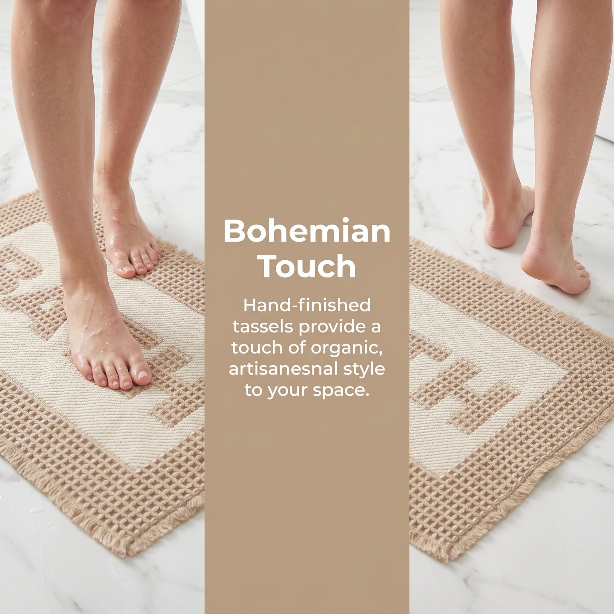 Unique Bargains Non Slip Washable Absorbent Quick Dry Waffle Bath Mat Brown 30" x 18"