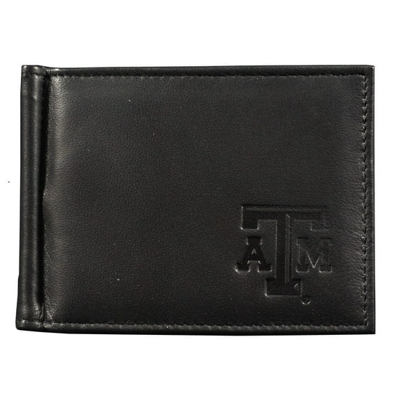 Texas-A&M-Aggie's Genuine Black Leather Money Clip Wallet RFID Blocking