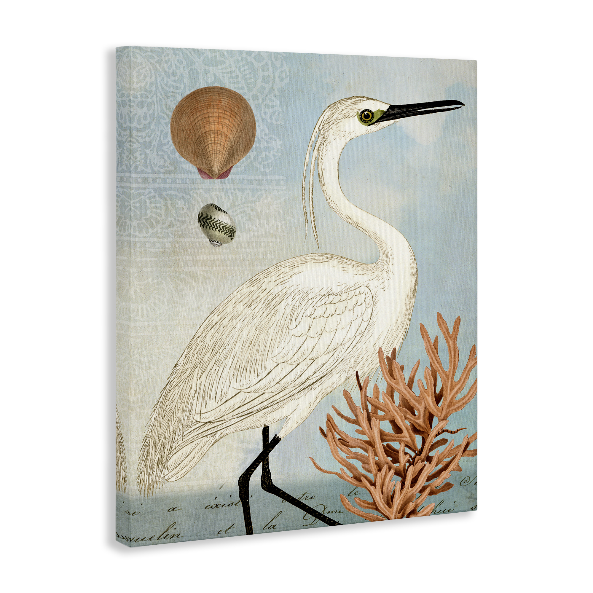 Stupell Industries Maritime Egret & Coral Animals & Insects Painting Gallery Wrapped Canvas Art Print Wall Art, 30 x 40
