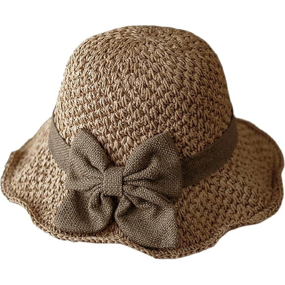 Crochet Sun Hat for Women Narrow Floppy Brim Straw Beach Hats Bowknot Travel Bowler Hat Spring Summer