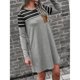 thumbnail image 2 of Vestido corto de manga larga bolsillo rayas costura crewneck moda casual fit vestido para dama gris M, 2 of 6
