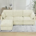 thumbnail image 2 of ACMEASE 84” Chenille 3 Seats Sofa W/Movable Ottoman, Modern Fabric L-Shaped Couch with Soft Backrest, Upholstered Sectional Sofa with Armrest Pillows for Living Room, Office, Beige, 2 of 7