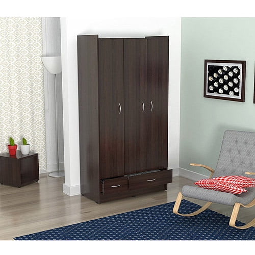 Inval Three Door 2 Drawer Wardrobe/Armoire, EspressoWengue Finish