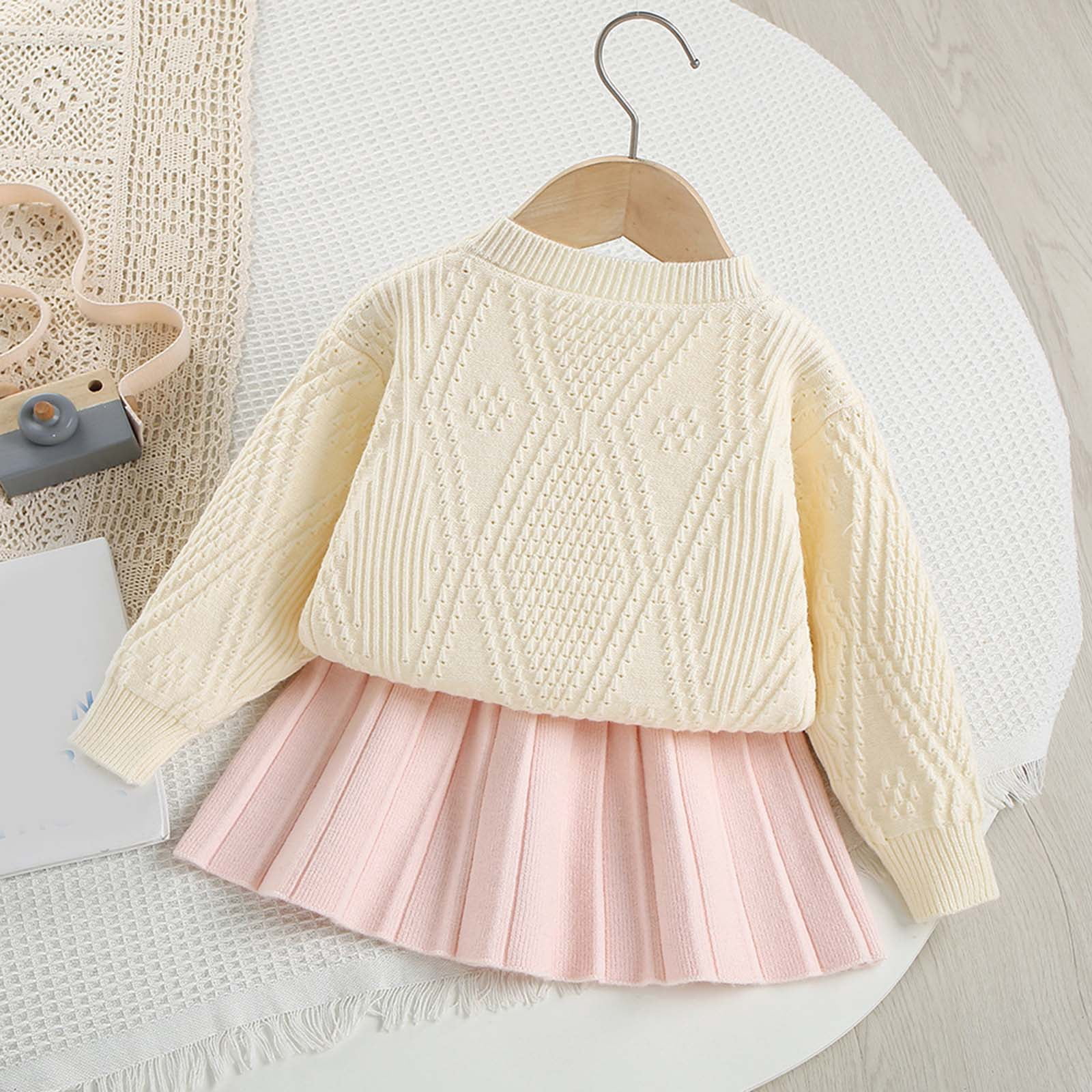 Toddler Girls Comfortable And Warm Sweater Set Girls Fashionable And Sweet Knitted Cardigan Half Skirt Set Long Sleeve Sweatshirt Tops Pants Set 1t 2t 3t 4t 5t 6t (3-4 Years,White)