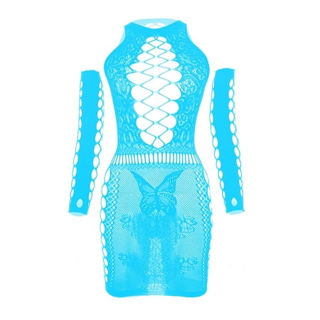 AnuirheiH Sexy Women Lingerie Sets Butterfly Lingerie Fishnet Seamless Mesh Netting Chemise Hollow Out Babydoll Dress Sleepwear Nightwear Nightdress On Sale