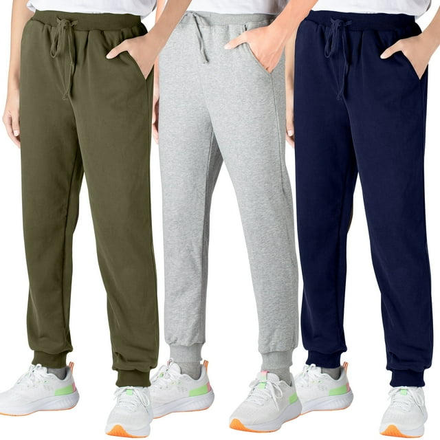 BIG ELEPHANT Pantalones Deportivos para Niños, Pantalones Deportivos de Algodón con Bolsillos y Cordón, Paquete de 3 (6-15 Años)