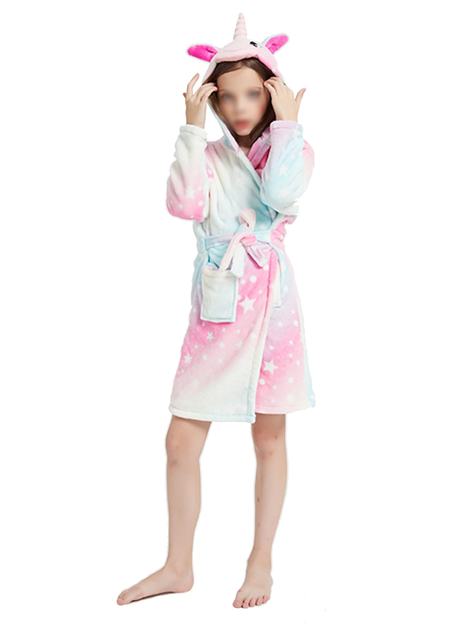 Kids Robe Girls Soft Fleece Hooded Bathrobe Robe Sleepwear for Girls 