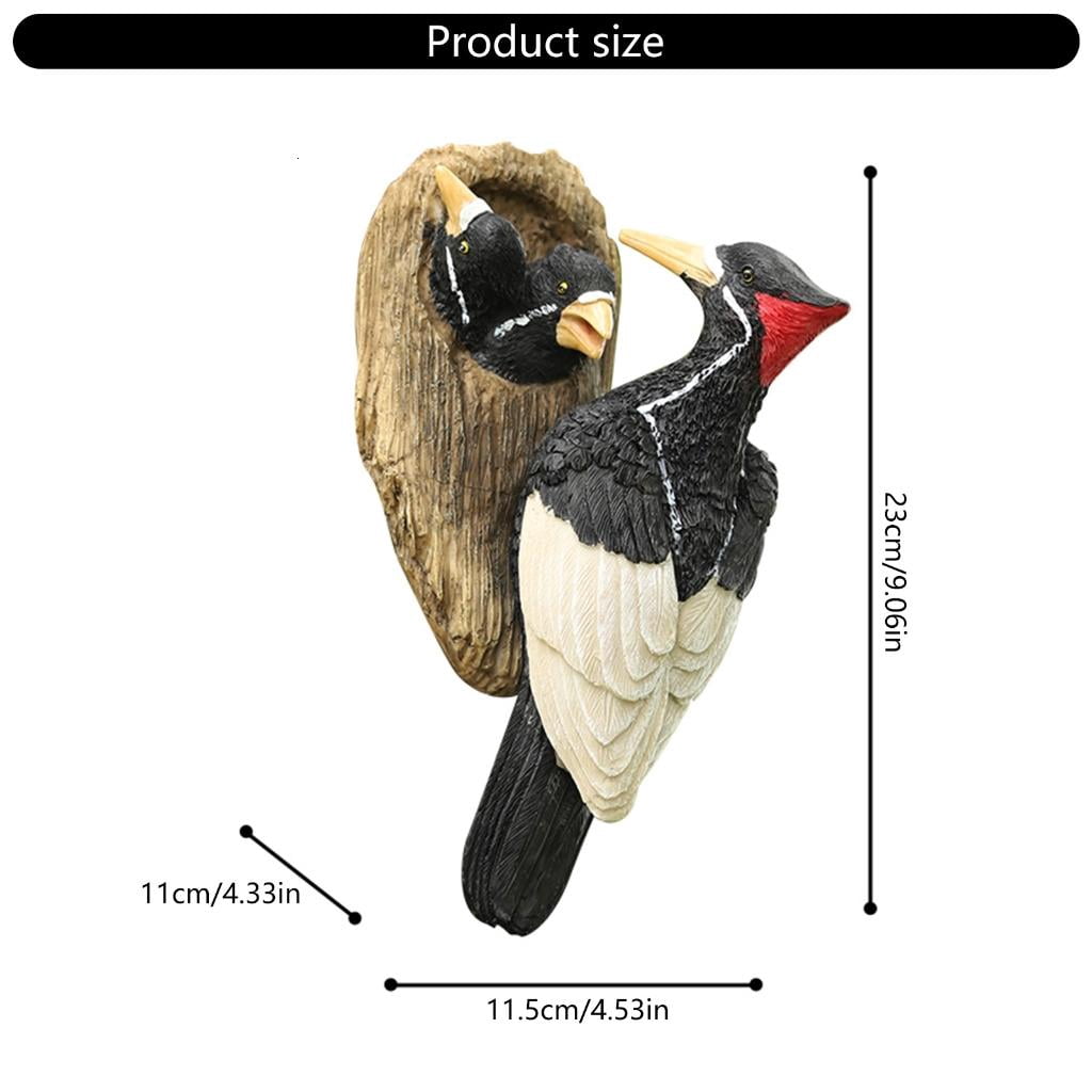 Yihuala Woodpecke Bird Figurines Realistic Birds Statue Tree Peeker Yard Art Sculpture Mom and Woodpecke Garden Statue