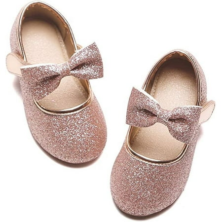 THEE BRON Girls Kids School Dress Ballet Shoes-Toddler Cute Bow Tie Mary Jane Flats (810-Rose 8M)