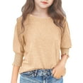 thumbnail image 2 of Bearichfupo Girls' 3/4 Sleeve T Shirts Summer Cute Crewneck Basic Tees Ruffle Casual Blouse For 3 To14Y,Girls Cute Casual Tops,Sizes 3-4 Years, 2 of 4