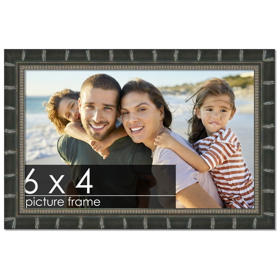 6x4 Bamboo Black Complete Wood Picture Frame with UV Acrylic, Foam Board Backing, & Hardware