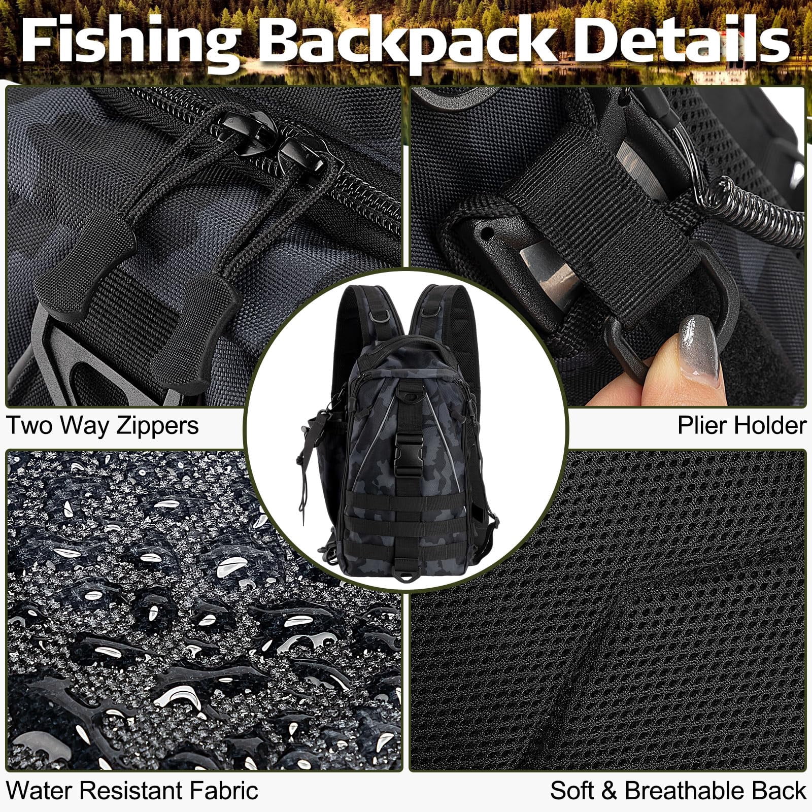 85 Fishing Backpack With Tackle Boxes  Sling Bag Rod Holder Fish Lures Kit And Pliers Set Easter Gift Basket For Men Women
