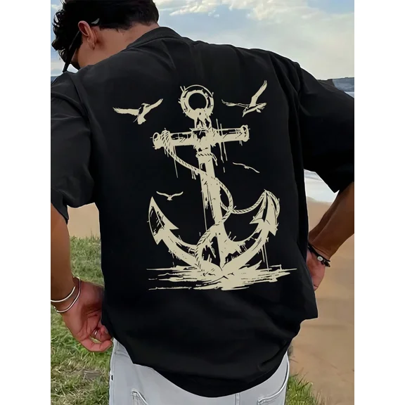 Men's Nautical Vintage Anchor Seagull Graphic T-Shirt