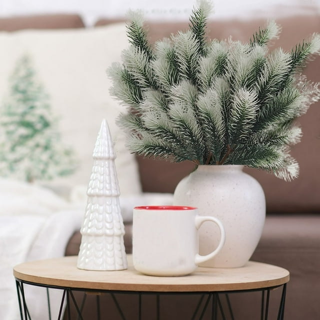 17 Fork White Pines Needles Christmas Pines Needles Simulation Decoration Cutting Flower Branch Accessories DIY Green White Pines Branches