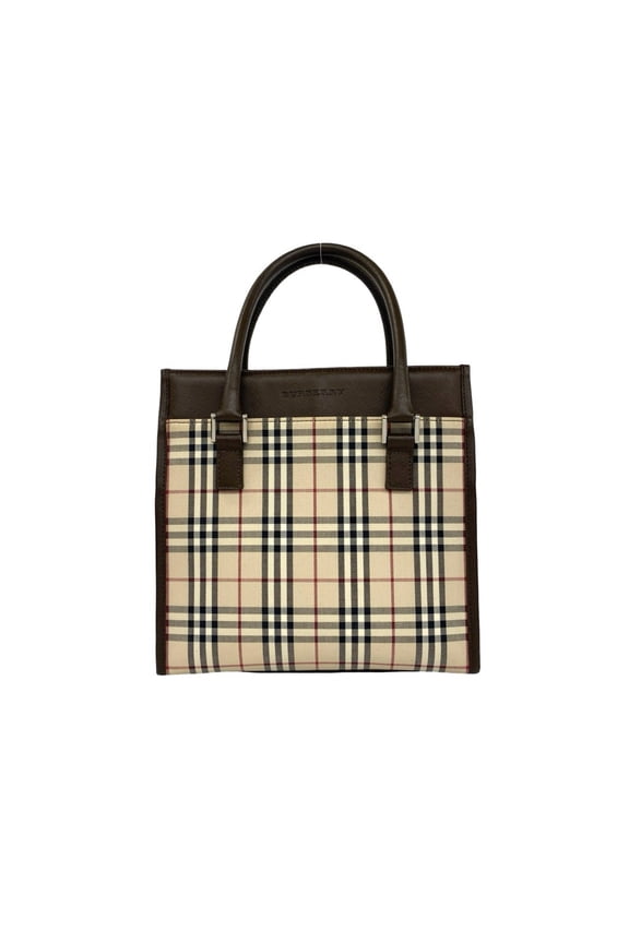 Pre-Owned BURBERRY Nova Check Pattern Canvas Leather Genuine Handbag Mini Tote Bag Brown Beige...